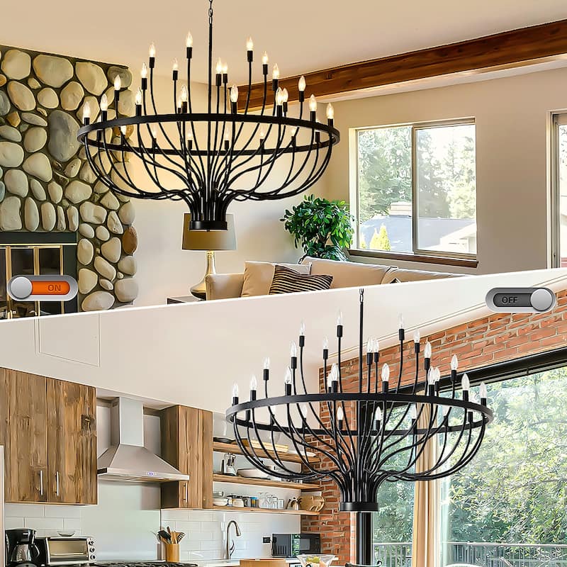 Classic Wagon Wheel Chandelier - Adjustable Rustic Ceiling Light with Matte Black Finish