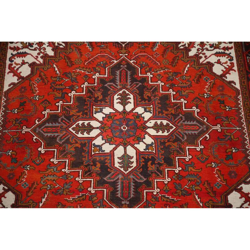 Hand Knotted Oriental 100% Wool Carpet Traditional Medallion Red Heriz Area Rug - 9' 8'' X 6' 7''