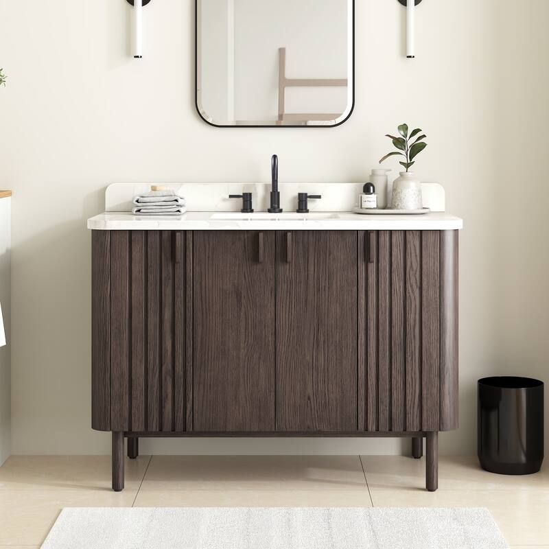 Avanity Blakely 49 in. Vanity Combo in Brown Oak finish with Calacatta Quartz Top
