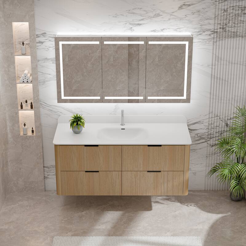 Modland 48" Fluted Floating Vanity with Sink - 48 inch - Natural Oak