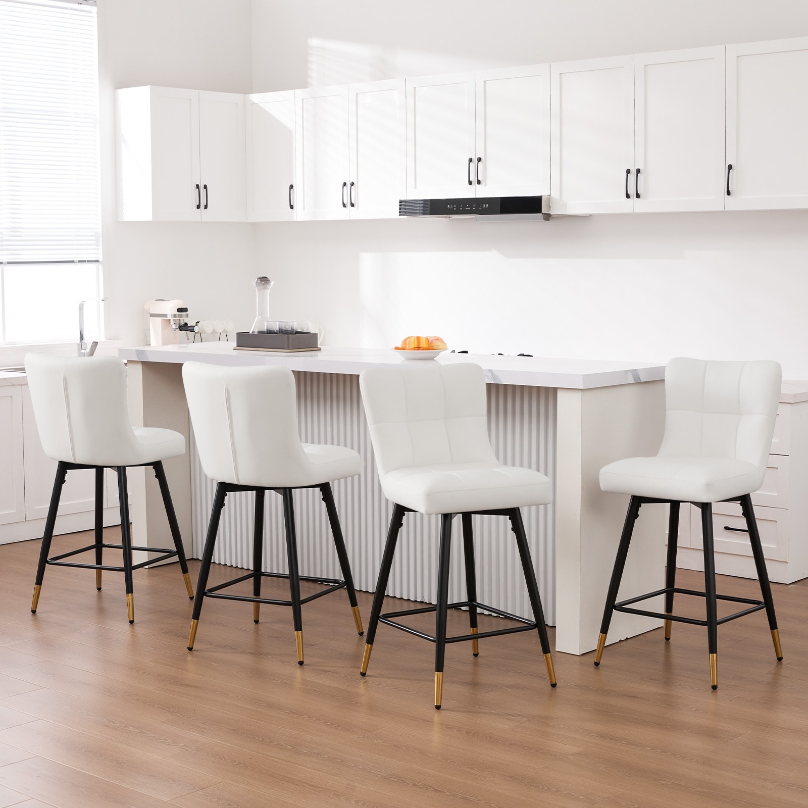 Faux Leather Swivel Counter Height Barstools Set of 2 with High Back - 38.98"H x 17.72"W x 21.26"D