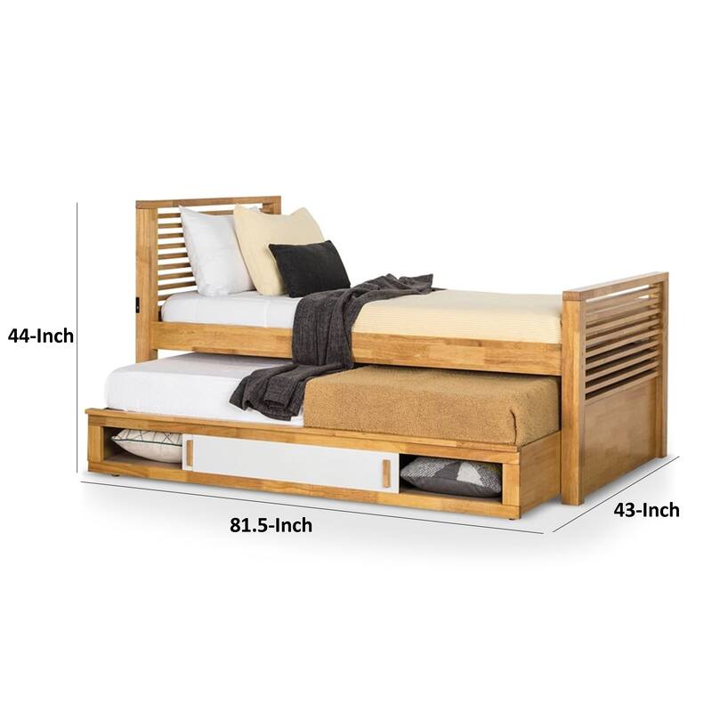 Dilu Twin Size Captain Bed with Storage Trundle, Light Oak Brown