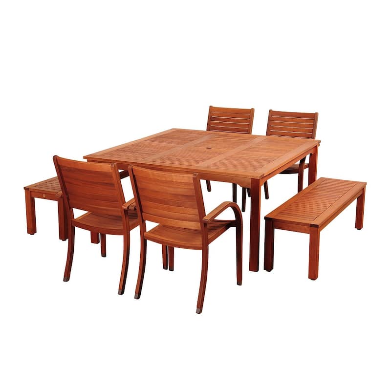 Amazonia Sorrento 7-Piece Eucalyptus Square Patio Dining Set - 7 Piece