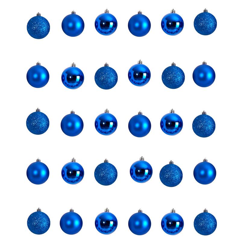Shatterproof 3-Finish Christmas Ball Ornaments - 2.5" (60mm) - Blue - 30ct