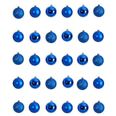 Shatterproof 3-Finish Christmas Ball Ornaments - 2.5" (60mm) - Blue - 30ct