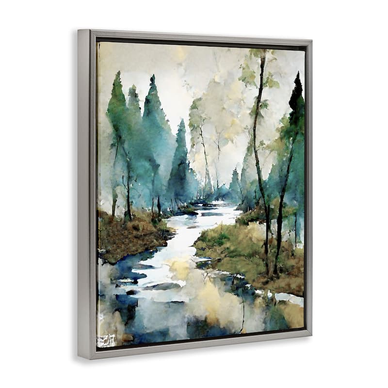 Stupell Watercolor Creek Landscape Framed Floater Canvas Wall Art Design by Ray Powers