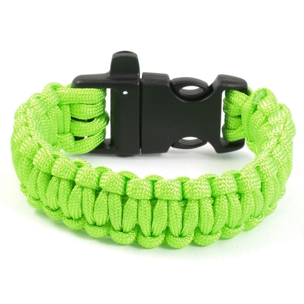 Unique Bargains Outdoor Activities Whistle Plastic Buckle Bright Green Survival Bracelet