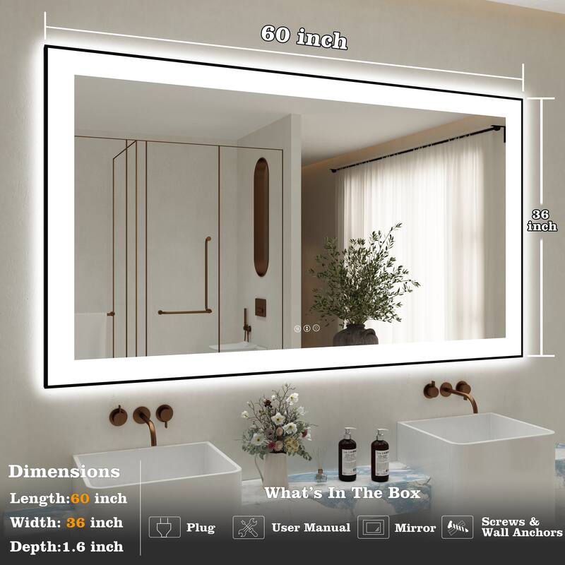 Rectangular Aluminum Framed Backlit and Front Light LED Wall Bathroom Vanity Mirror - N/A