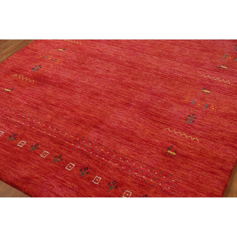Hand Knotted Oriental 100% Wool Carpet Tribal Animal Pictorial Oranges & Rust Gabbeh Area Rug - 7' 8'' X 5' 5''
