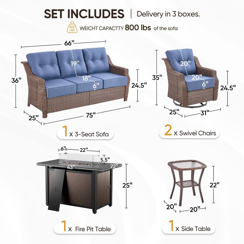Pocassy Sofa Funiture with Fire Pit Table