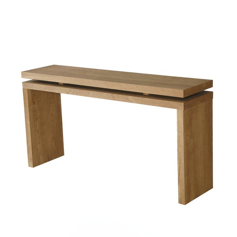 Retro Wooden Entryway Table with Double Board Suspension Design, Solid Wood & MDF, Sofa Table for Living Room