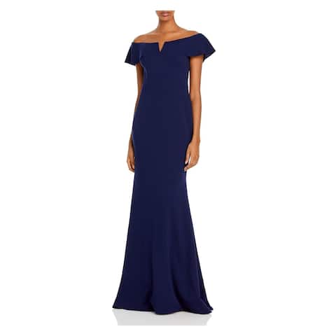 AQUA FORMAL Womens Blue Short Sleeve Off Shoulder Full-Length Formal Dress 6