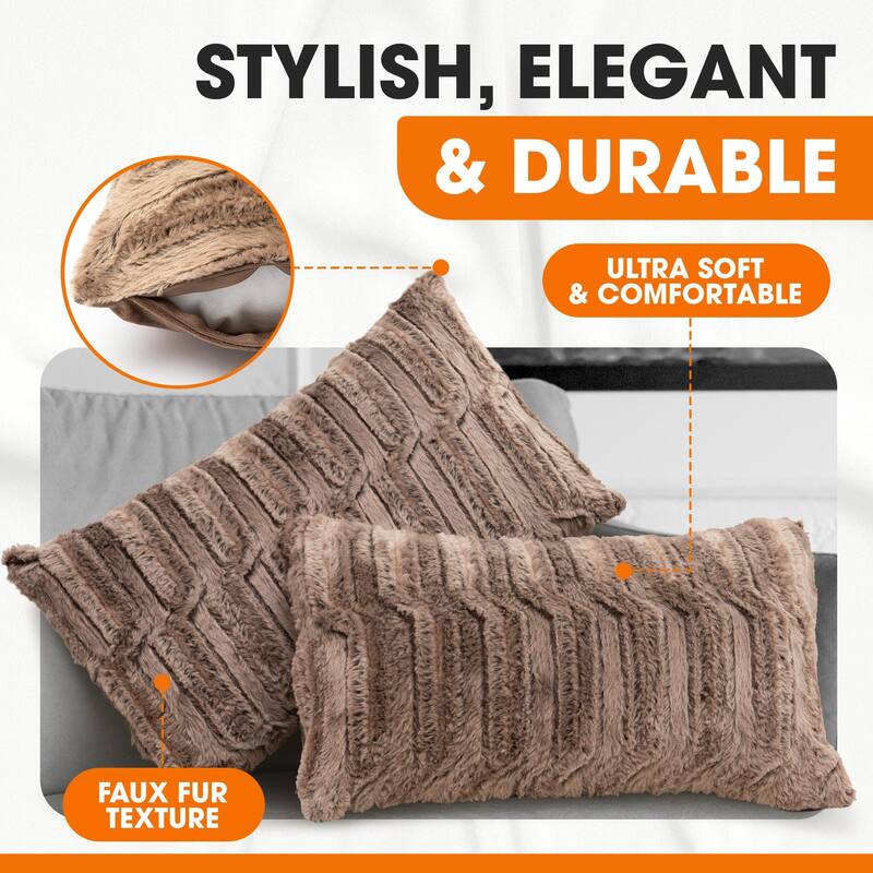 Cheer Collection Set of 2 Decorative Faux Fur Throw Pillow