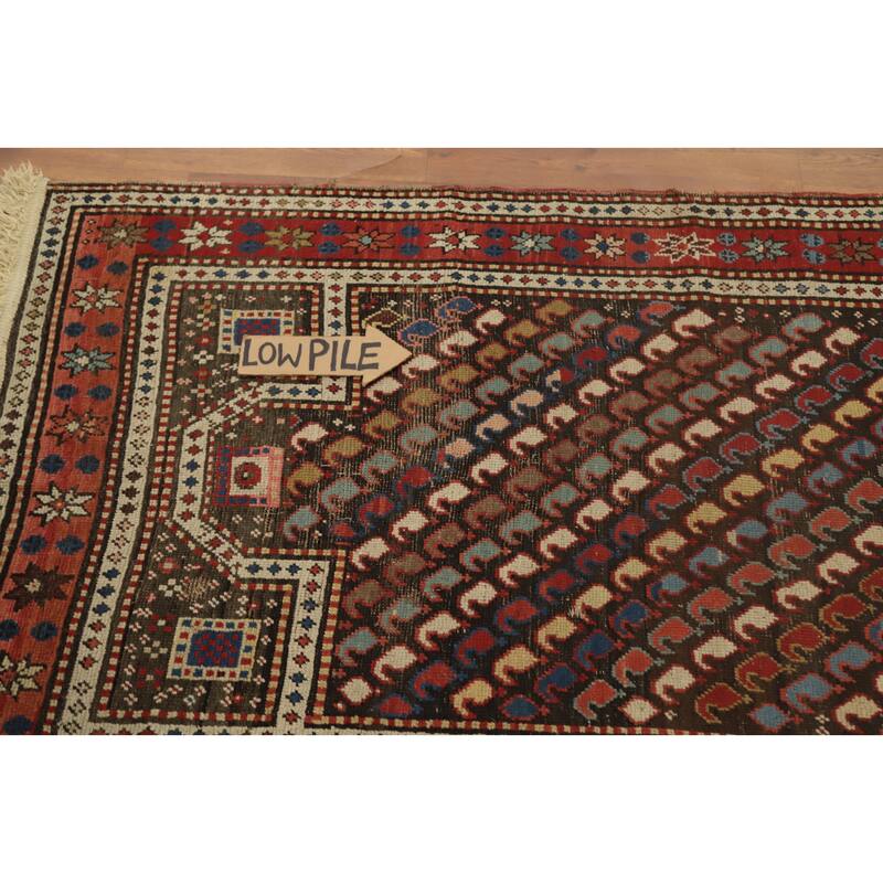 Hand Knotted Oriental 100% Wool Carpet Traditional Geometric Brown Kazak Area Rug - 5' 9'' X 3' 4''