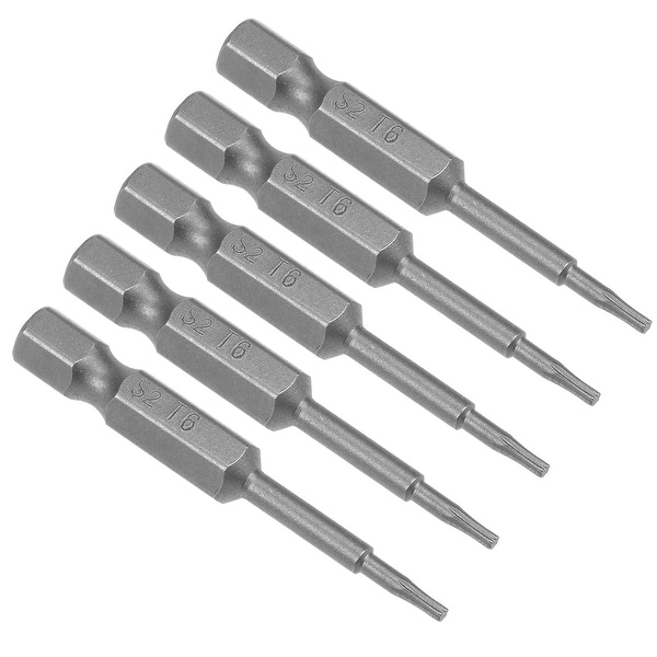 5pcs 50mm Long 1/4" Hex Shank T6 Magnetic Torx Head Screwdriver Bits S2 High Alloy Steel - H1/4inch*50*T6 5Pcs