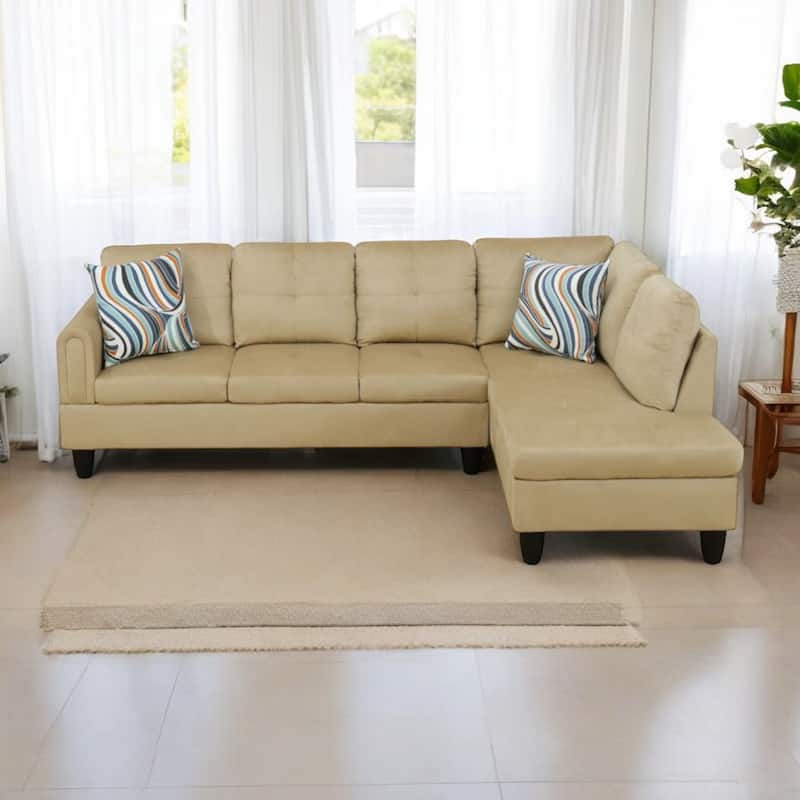KISRAIS 97" Wide 2-Piece Flannel Sectional Sofa for Small Spaces - Beige Flannel - Right Facing