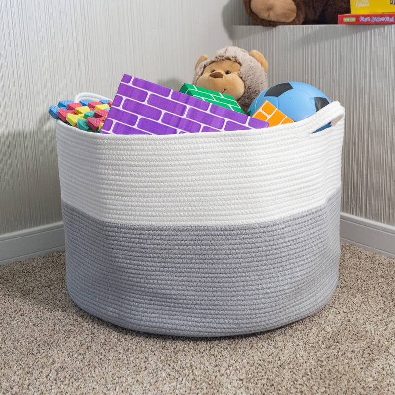 Extra-Large Basket - Cotton Rope Basket with Handles - Baskets for Organizing by Home-Complete - Grey
