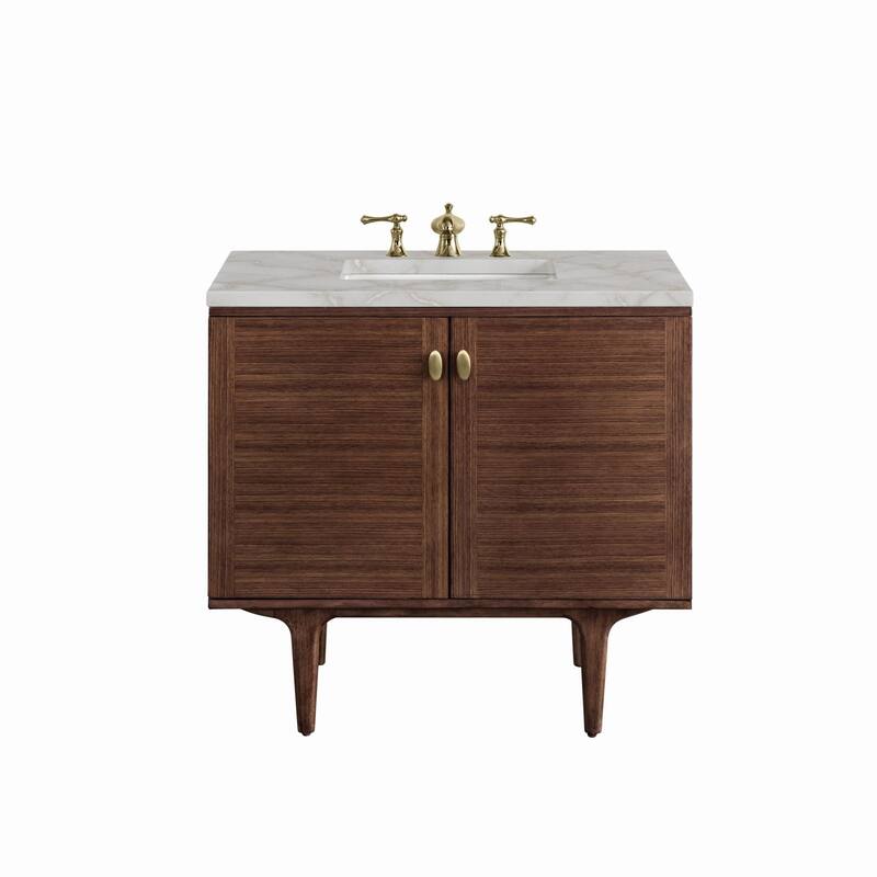 James Martin Vanities 670-V36-3VSL Amberly 36" Single Basin Wood - Mid-Century Walnut - Walnut Finish
