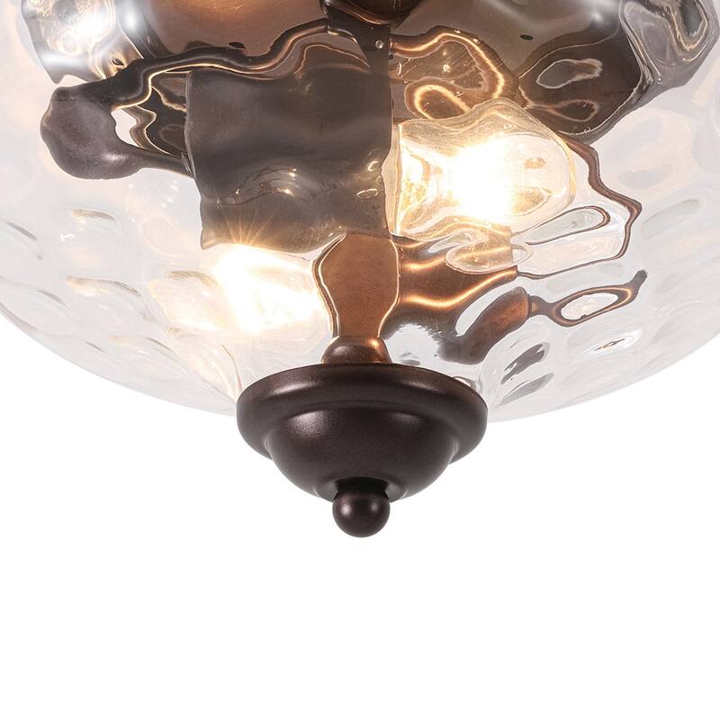 Modern Farmhouse 2-light Water Pattern Hammered Glass Flush Mount 9in