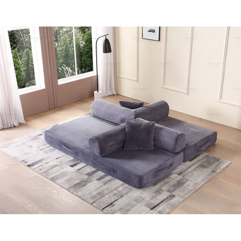 Convertible Sleeper Sofa Bed, Corduroy 3-Seat Fold-Out Couch with Pillow