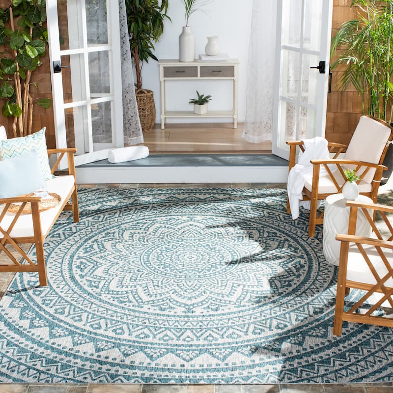 SAFAVIEH Courtyard Fran Mandala Indoor/ Outdoor Waterproof Patio Backyard Rug