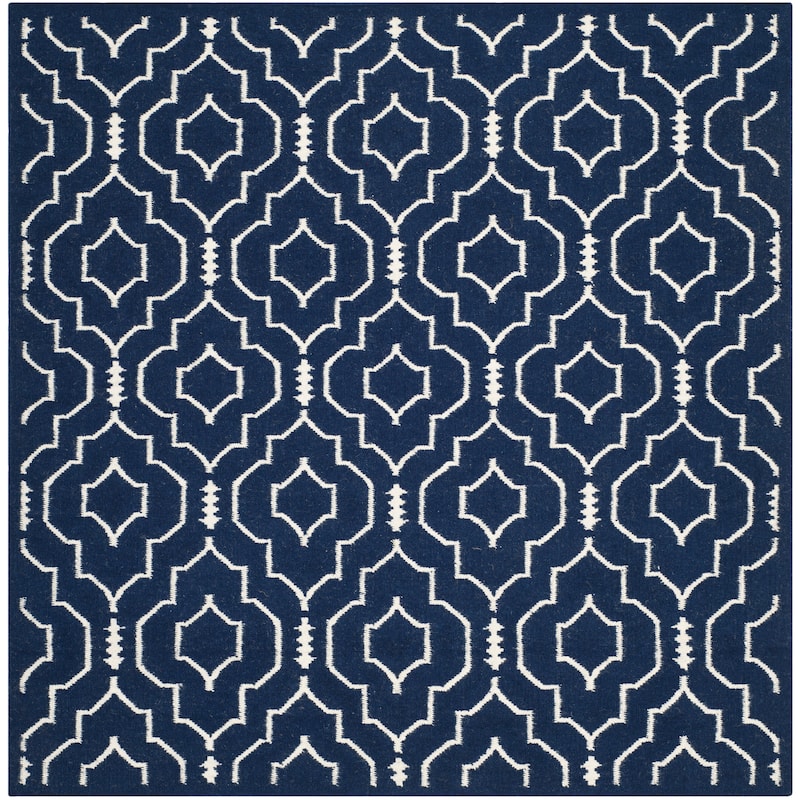 SAFAVIEH Handmade Flatweave Dhurries Lamprini Modern Moroccan Wool Rug - 6' Square - Navy/Ivory