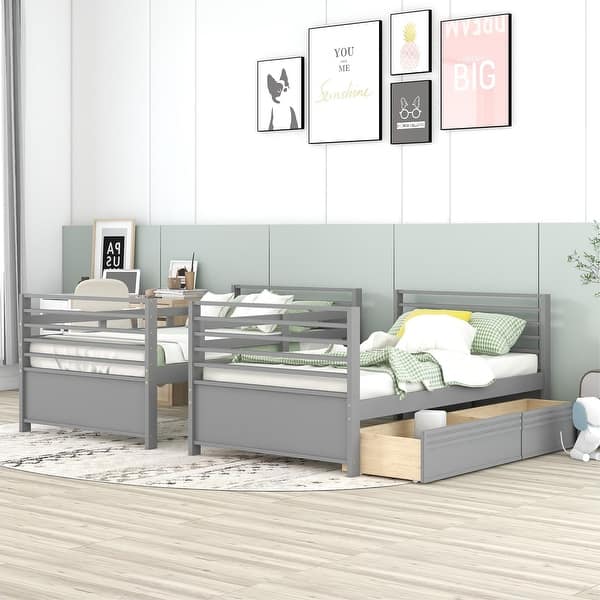 slide 2 of 58, Twin over Twin Bunk Bed with Storage Drawers & Headboard Gray