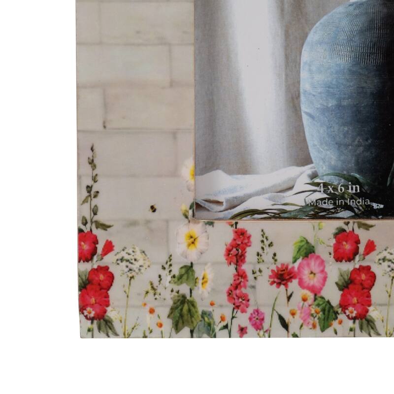 Wood Resin Flower Field Photo Frame - Ivory