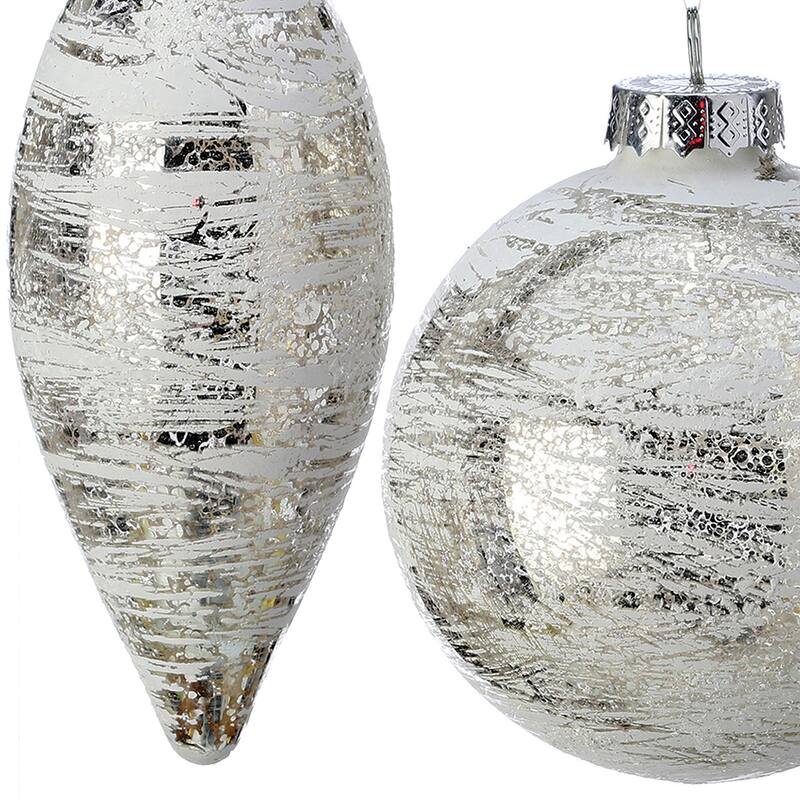 4-6" Glass Whitewash Mercury Ball and Kinset Set of 2