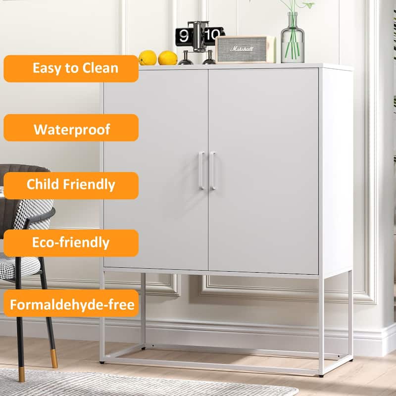 Steel Storage Cabinet with Adjustable Shelves,Free Standing Accent Cabinet with Magnetic Doors,Heavy Duty Buffet Sideboard
