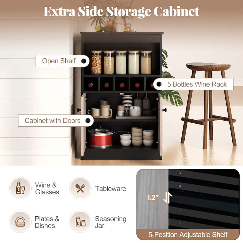 Gymax 48'' Bar Table w/ Storage Cabinet & Wine Rack Adjustable Shelf