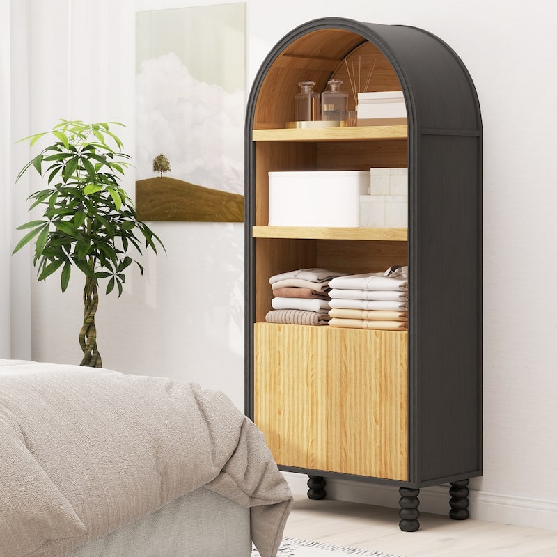 AVAWING 5-Tier Arched Bookcase with Cabinet Doors, Modern Storage Bookshelf for Living Room & Office