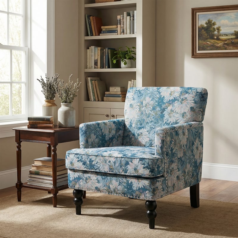 Harrison Tufted Fabric Club Chair by Christopher Knight Home - Blue+Multi