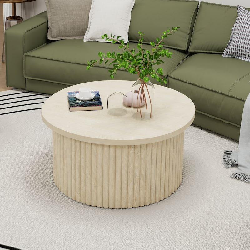 GDF Studio - Modern Metal Base Round Coffee Table with Flip-Top Storage - Natural