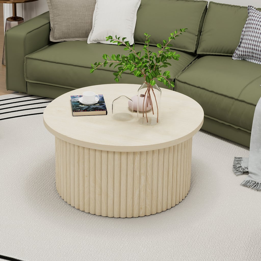 GDF Studio - Modern Metal Base Round Coffee Table with Flip-Top Storage