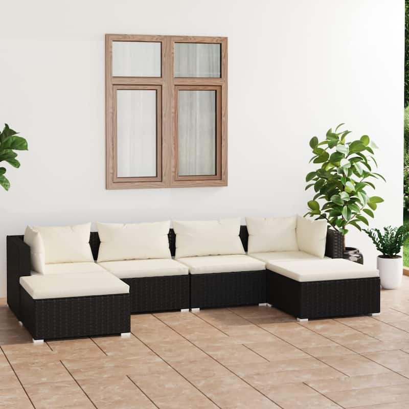 vidaXL Patio Lounge Set Outdoor Sectional Sofa Set Table Garden Poly Rattan - 27.6" x 27.6" x 23.8" - Black 6 Piece