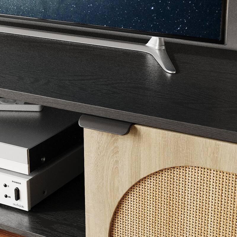 Rattan TV Stand for 65 Inch TV - Black_65"