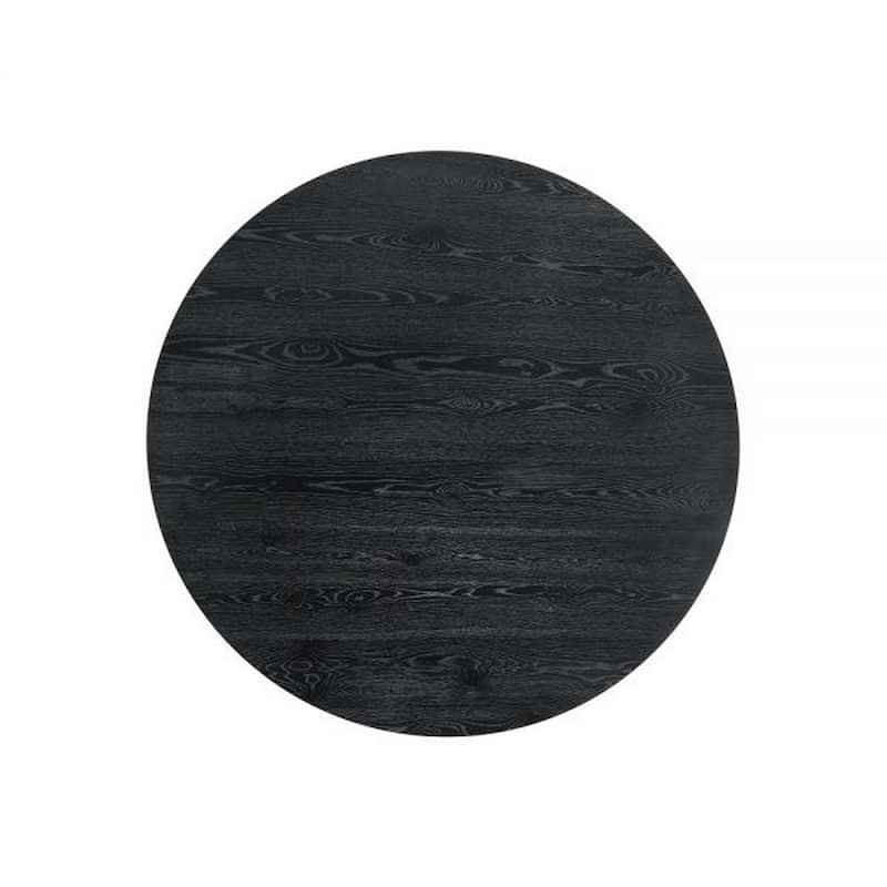 Fin 59 Inch Dining Table, Round Surface, Pedestal Base, Rubberwood, Black