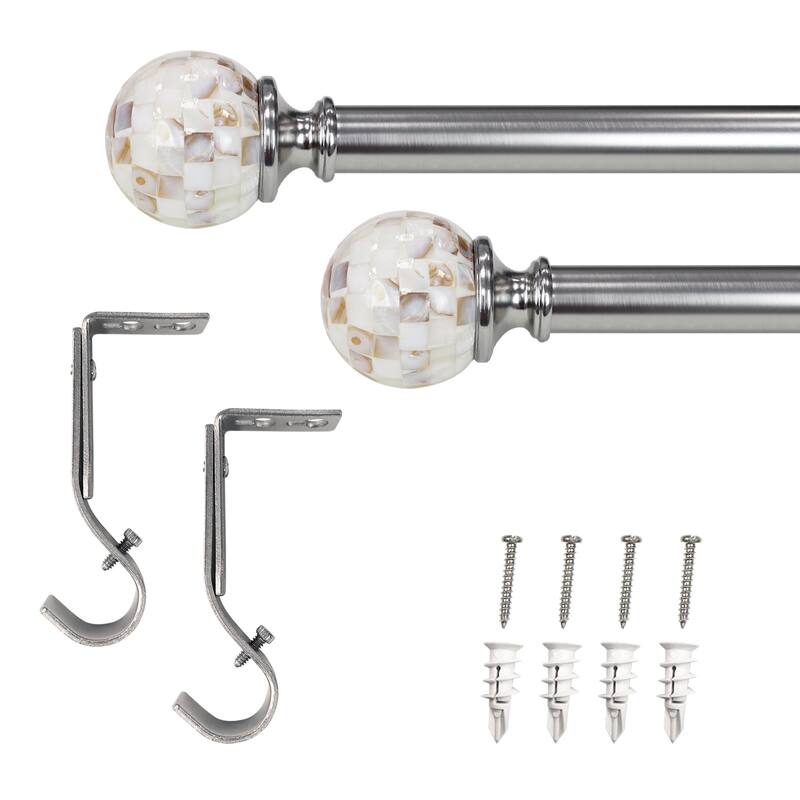 Lumi 1" Single Curtain Rod Set Brushed Nickel- Shell Ball finials - 36"-72"