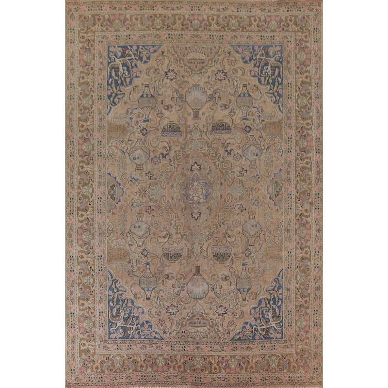 Hand Knotted Oriental 100% Wool Carpet Traditional Floral Peach Kashmar Area Rug - 12' 7'' X 9' 6''