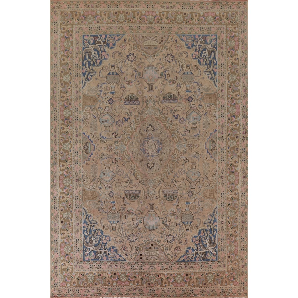 Hand Knotted Oriental 100% Wool Carpet Traditional Floral Peach Kashmar Area Rug - 12' 7'' X 9' 6''