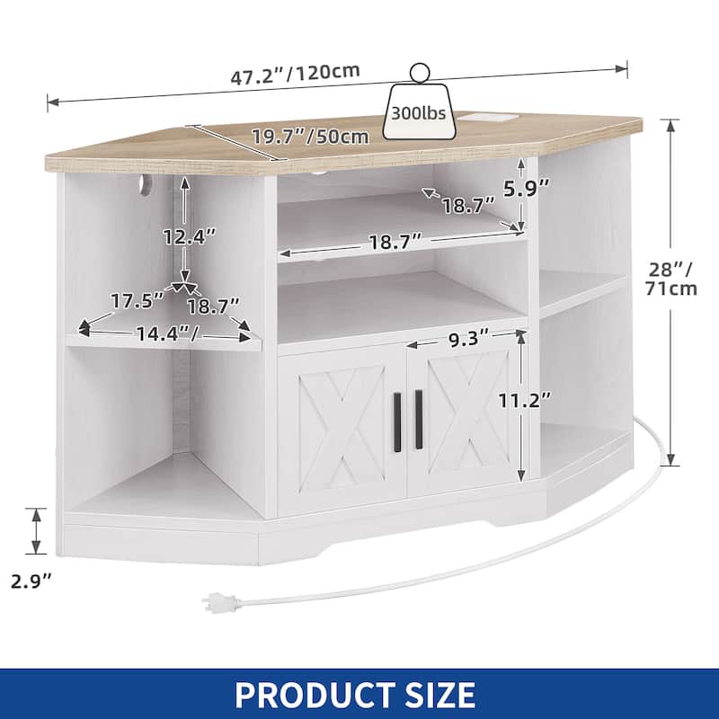 Moasis Farmhouse Corner TV Stand Entertainment Center for TV up to 55-inch w/Power Outlet