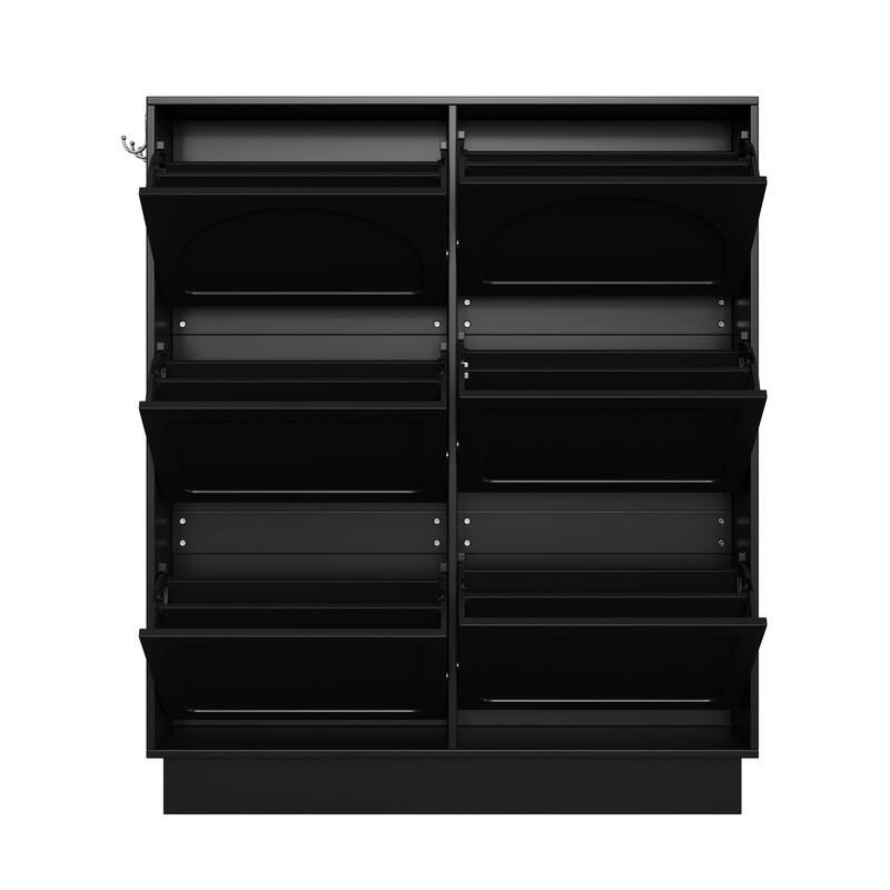 Narrow Tipping Bucket Shoe Cabinet with 6 Flip Drawers, Entryway Organizer with Adjustable Shelf, Free-Standing Shoe Rack