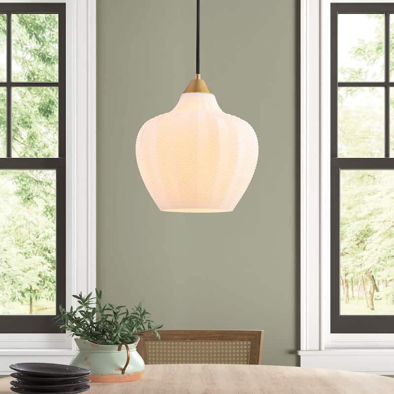 1-Light Modern Brushed Gold Textured Frosted Glass Pendant Island Lighting - 9.8 in. W x 90.5 in. H - 9.8 in. W x 90.5 in. H - Gold/White