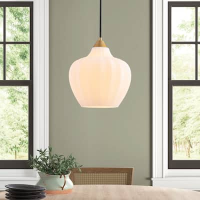 1-Light Modern Brushed Gold Textured Frosted Glass Pendant Island Lighting - 9.8 in. W x 90.5 in. H