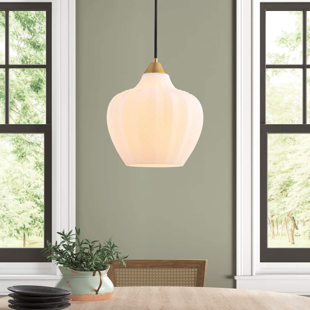 1-Light Modern Brushed Gold Textured Frosted Glass Pendant Island Lighting - 9.8 in. W x 90.5 in. H