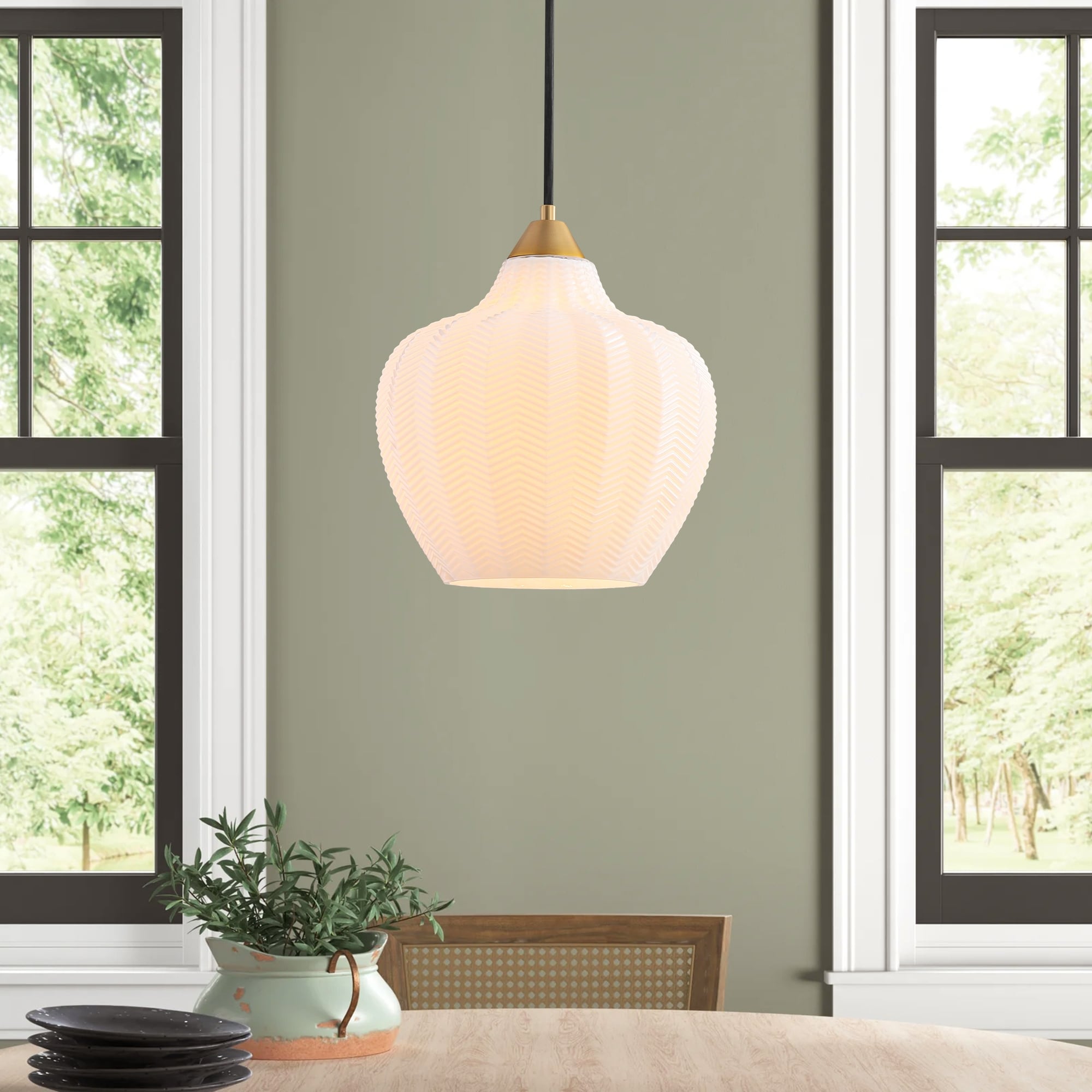Rennnsan 1-Light Modern Brushed Gold Textured Frosted Glass Pendant Island Lighting - 9.8 in. W x 90.5 in. H