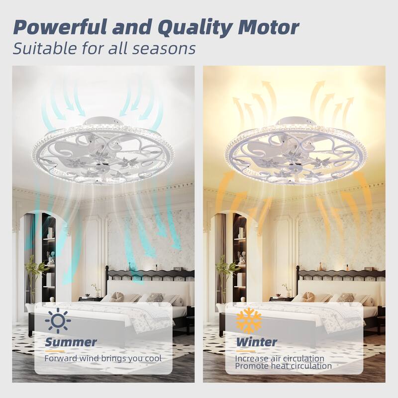 20 in. Flush Mount Caged Indoor Ceiling Fan with Dimmer LED Light and Reversible DC Motor