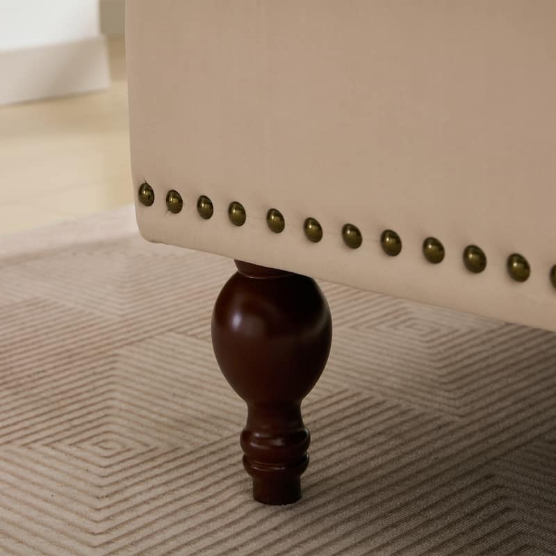 Velvet Chaise Lounge with a Storage Function, Tufted Cushions & Nailheads