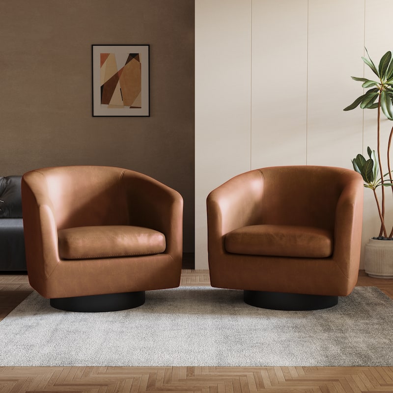 2 Set Round Barrel Chair 360-Degree Swivel Accent Chairs - 31.1" x 29.15"x 29.15" - Brown(PU)